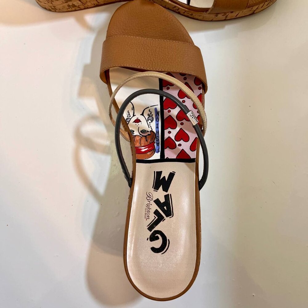 Brighton Harper Tan Beige Glam Cork Wedge Slip On Strappy Sandals Size 9.5 - Picture 12 of 14